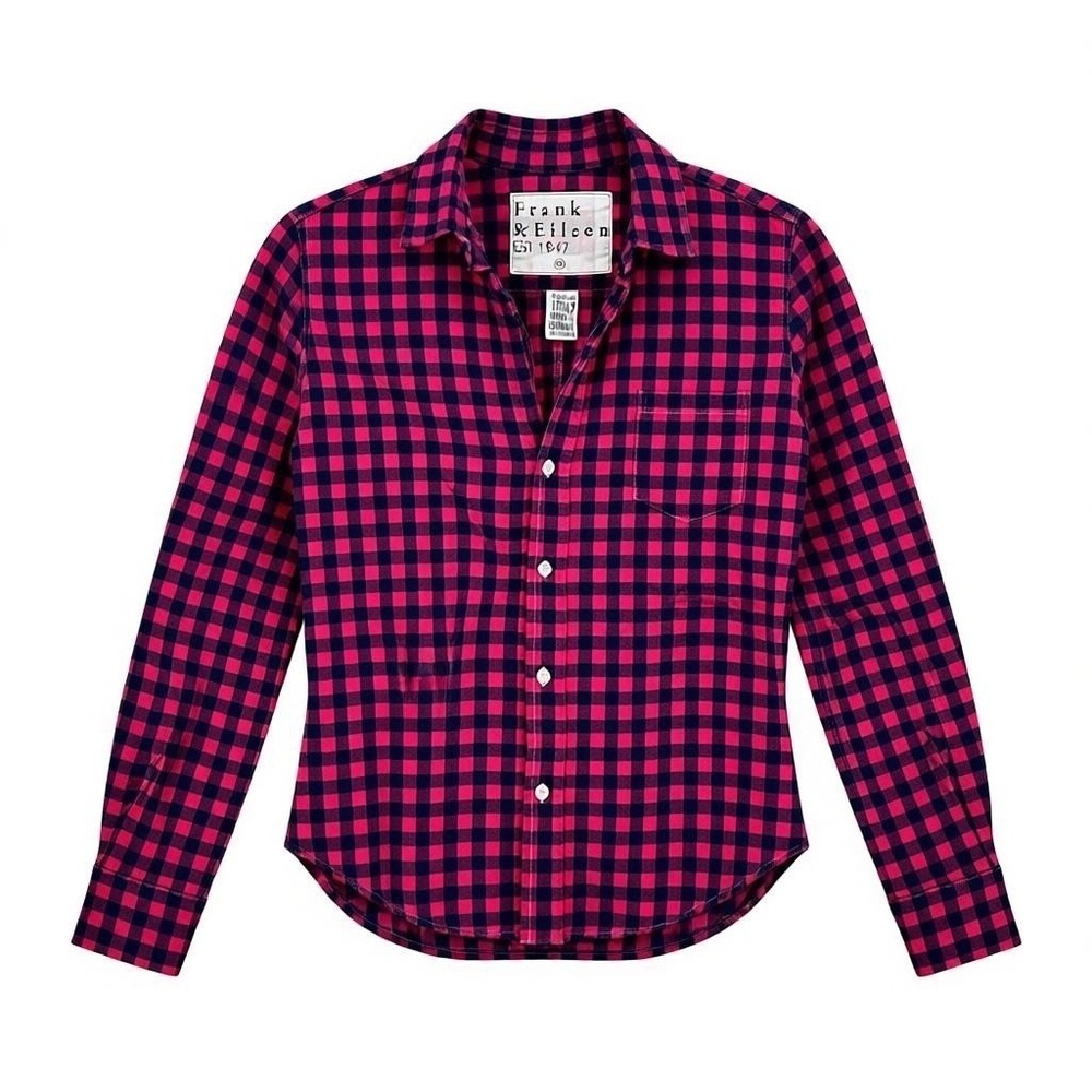 Frank & Eileen Plaid Button Down Shirt XSmall XS Pink Navy Woven Italy - AC